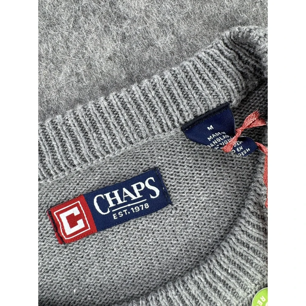 Chaps Sweater Mens Medium Gray USA Flag Crewneck Knit Pullover Patriotic NWT
